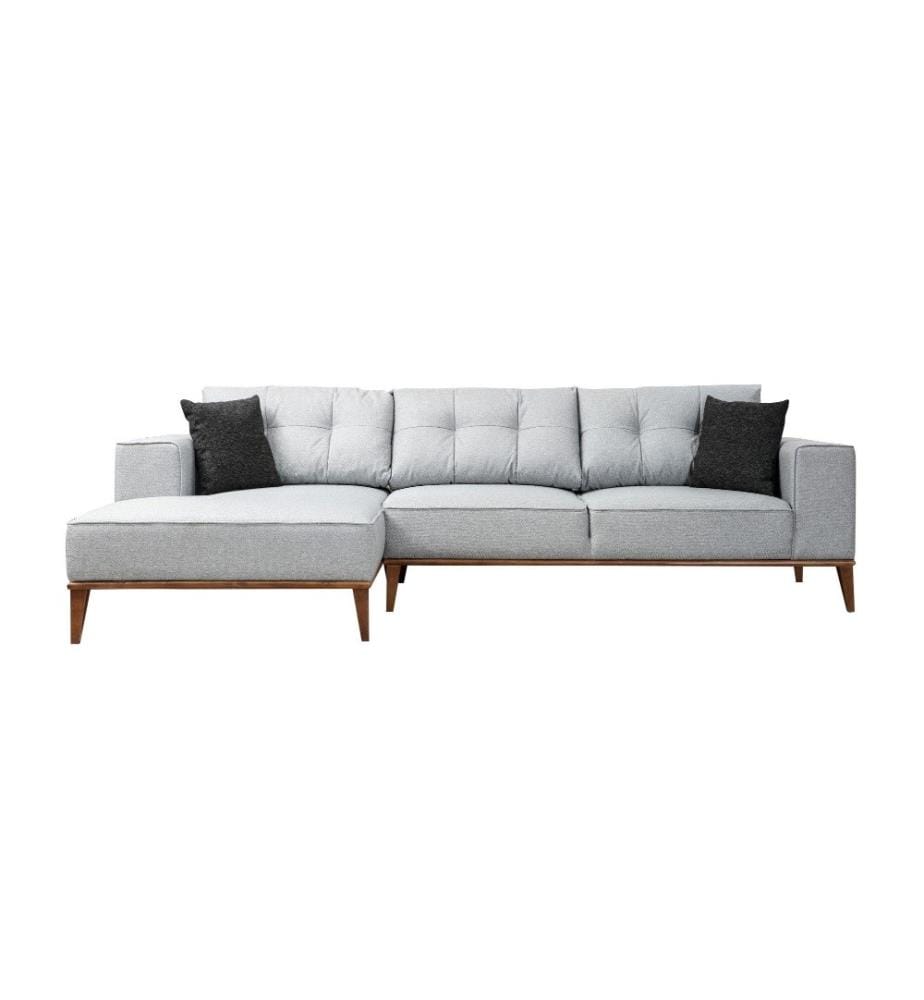 Ecksofa-Bett, Hellgrau, Gestell aus Buchenholz - Spanplatte, Stoff aus Polyester