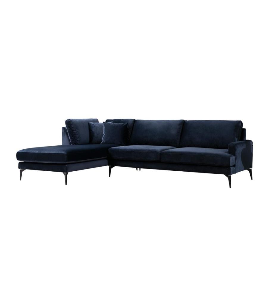Ecksofa, Marineblau, Gestell aus Buchenholz - Spanplatte, Stoff aus Polyester