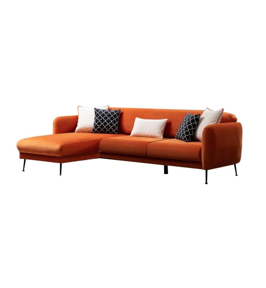 Ecksofa-Bett, Orange, Buchenholz - Spanplattenrahmen, Polyesterstoff