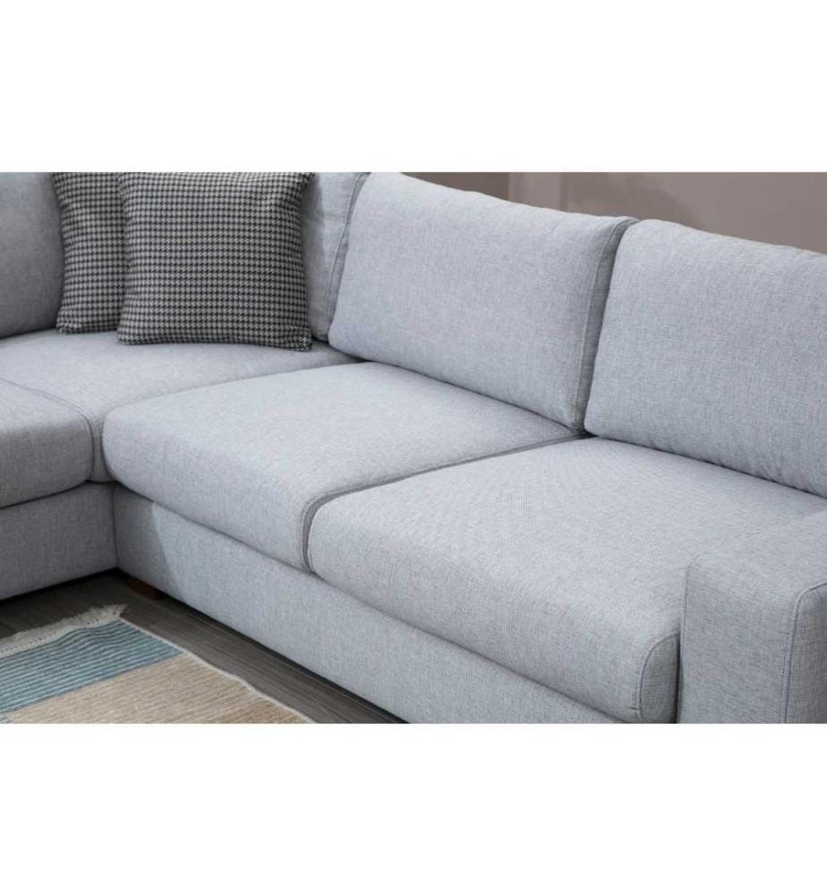 Ecksofa, Grau, Hellgrau, Gestell aus Buchenholz - Spanplatte, Stoff aus Polyester