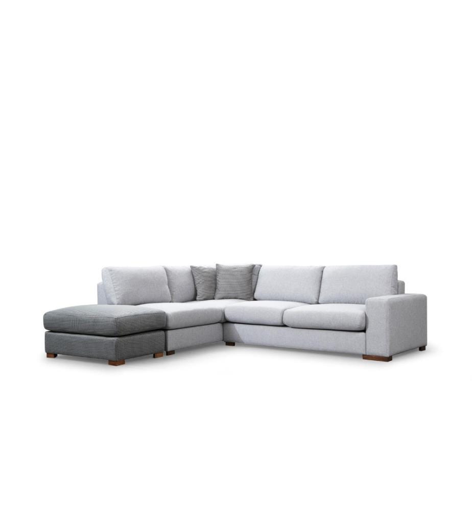 Ecksofa, Grau, Hellgrau, Gestell aus Buchenholz - Spanplatte, Stoff aus Polyester