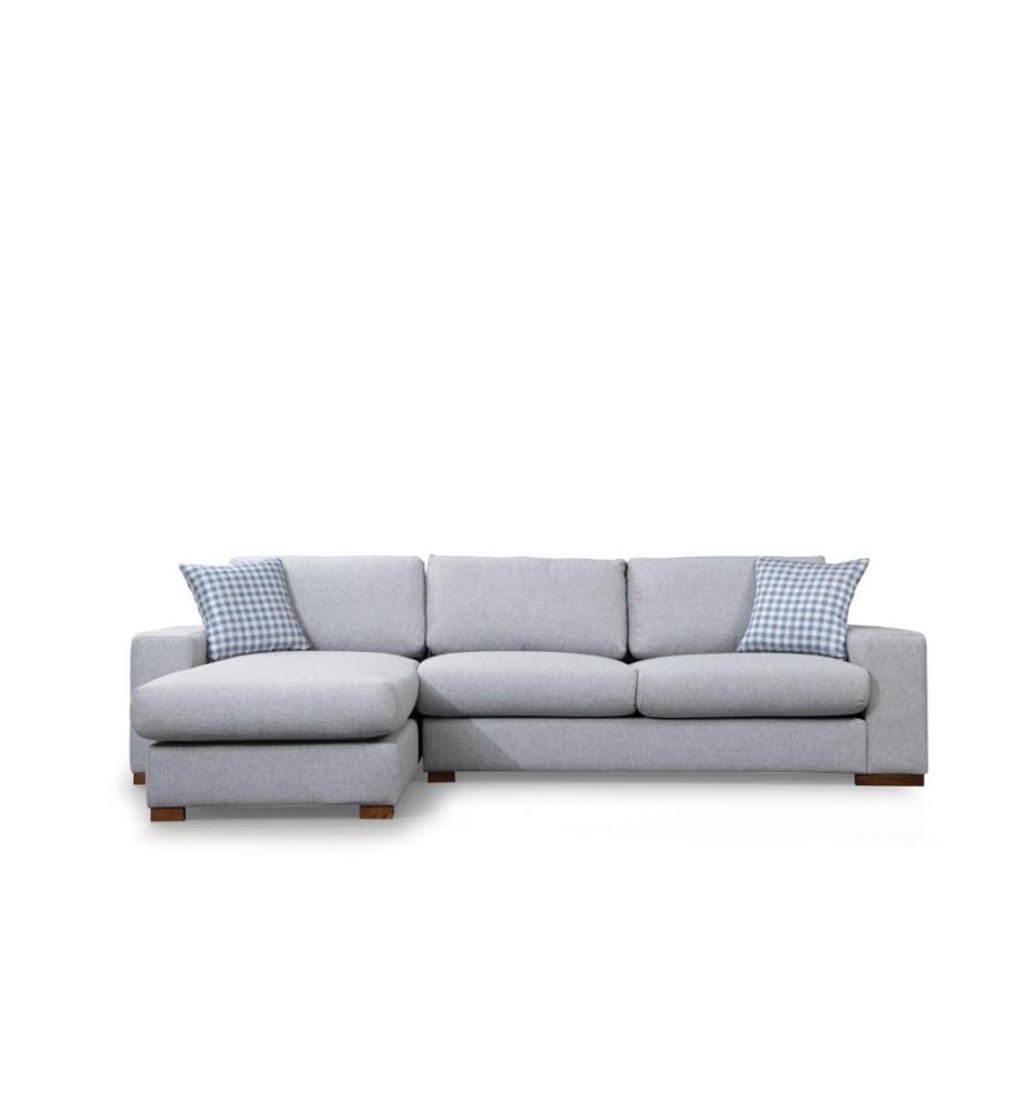Ecksofa, Hellgrau, Gestell aus Buchenholz - Spanplatte, Stoff aus Polyester