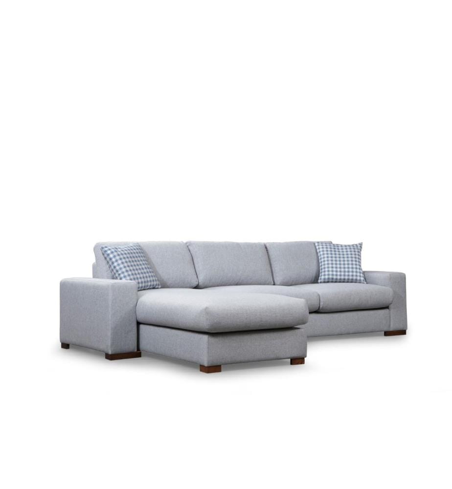 Ecksofa, Hellgrau, Gestell aus Buchenholz - Spanplatte, Stoff aus Polyester