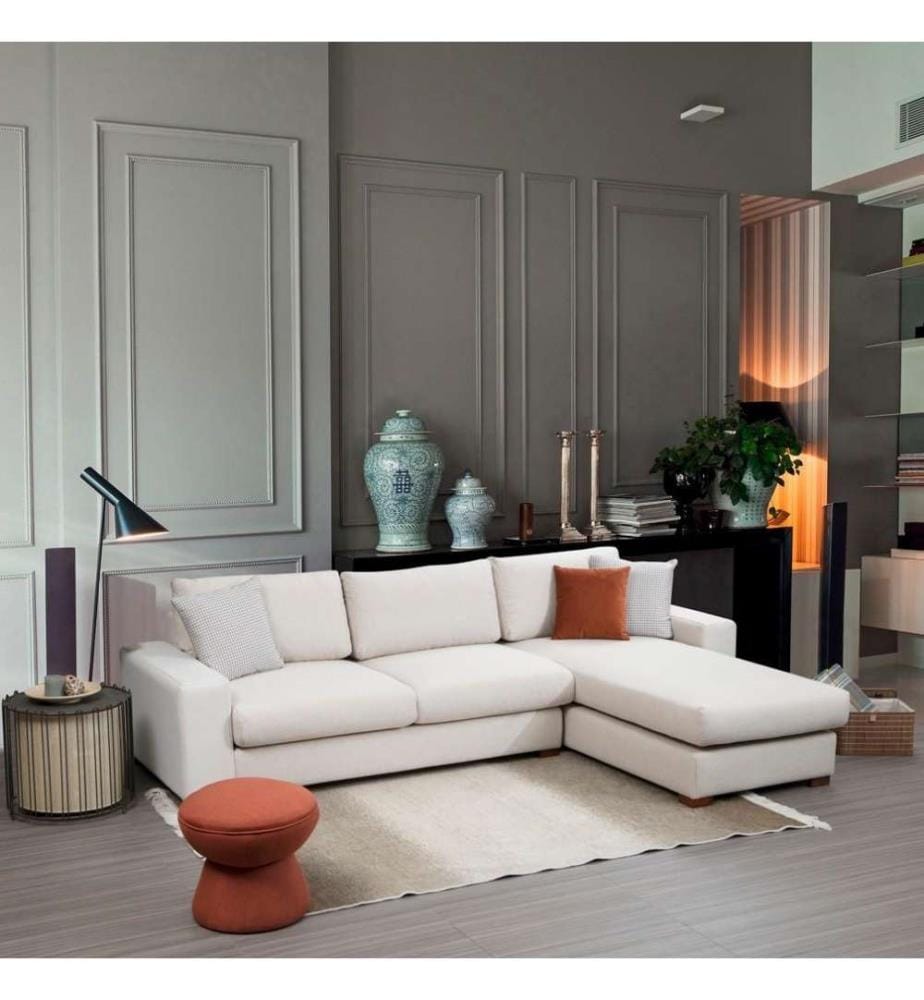 Corner Sofa, Beige, Beech Wood - Chipboard Frame, Polyester Fabric