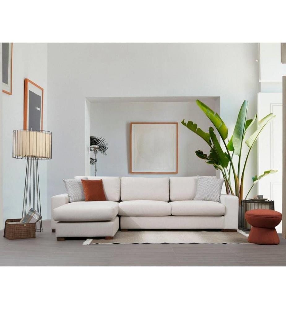 Ecksofa, Beige, Gestell aus Buchenholz - Spanplatte, Stoff aus Polyester