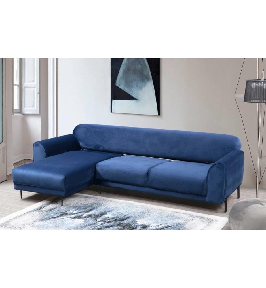 Corner Sofa-Bed, Navy Blue, Beech Wood - Chipboard Frame, Polyester Fabric