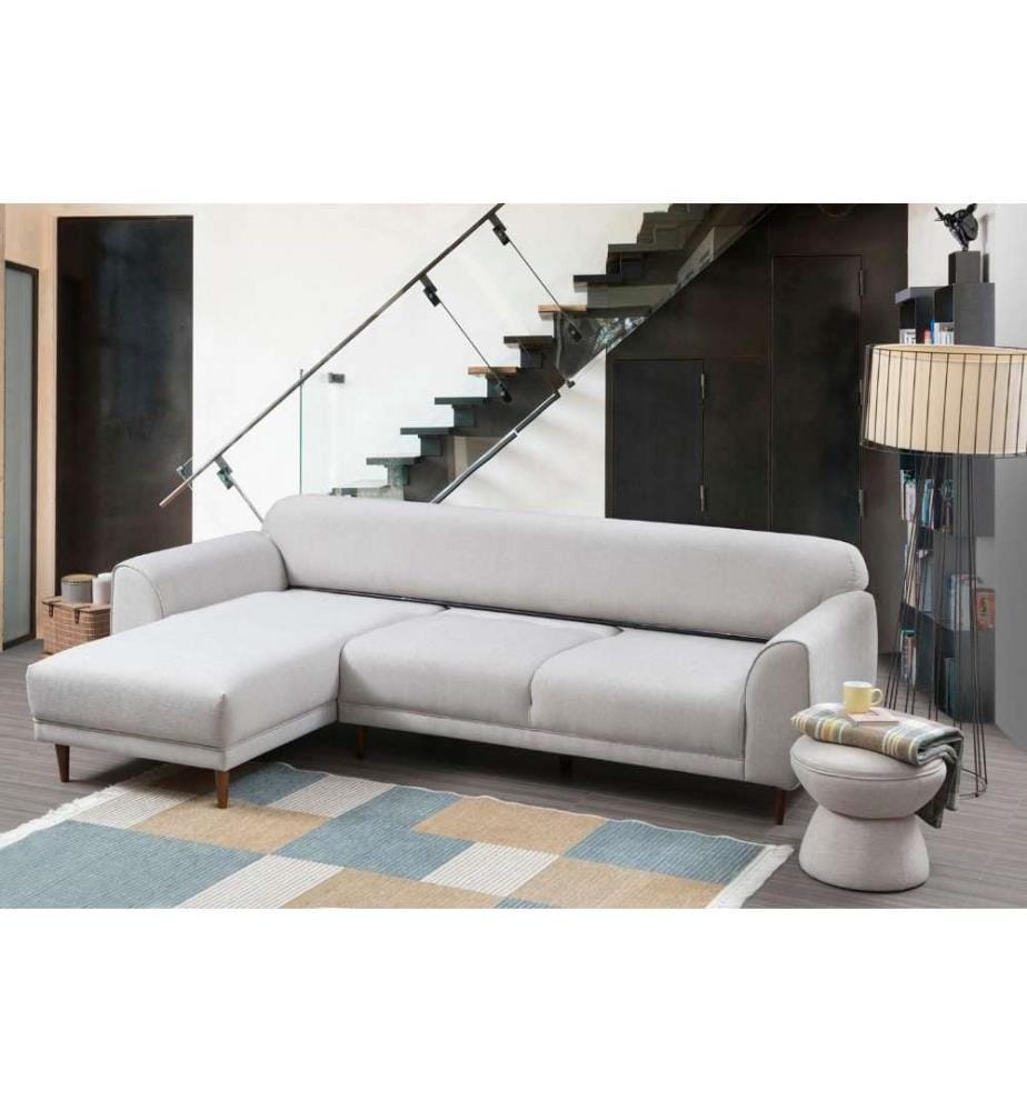 Ecksofa-Bett, Beige, Gestell aus Buchenholz - Spanplatte, Polyester-Stoff
