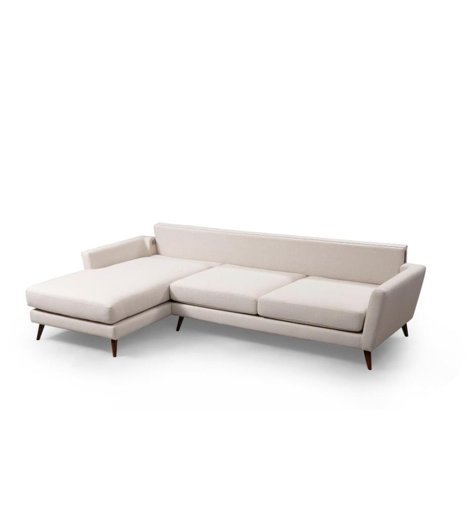Corner Sofa-Bed, Beige, Beech Wood - Chipboard Frame, Polyester Fabric