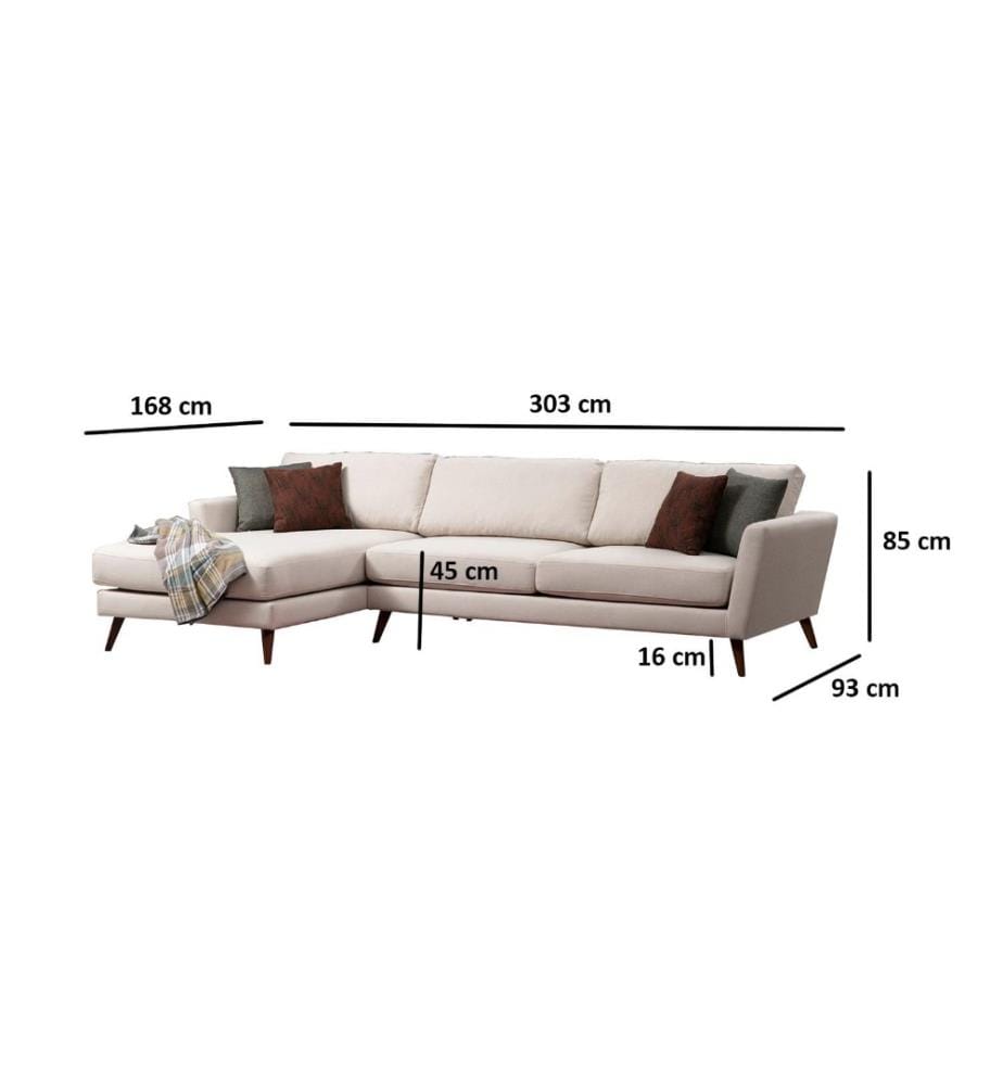 Corner Sofa-Bed, Beige, Beech Wood - Chipboard Frame, Polyester Fabric