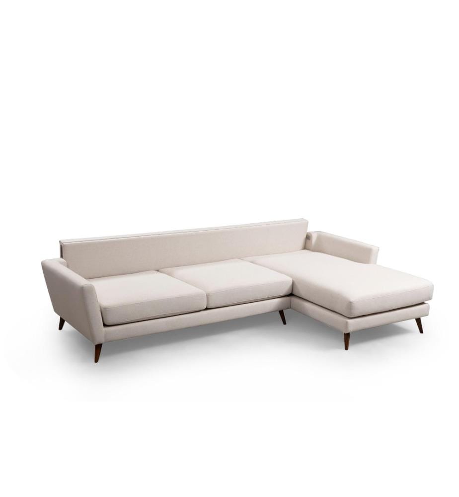 Ecksofa-Bett, Beige, Braun, Buchenholz - Spanplattenrahmen, Polyesterstoff