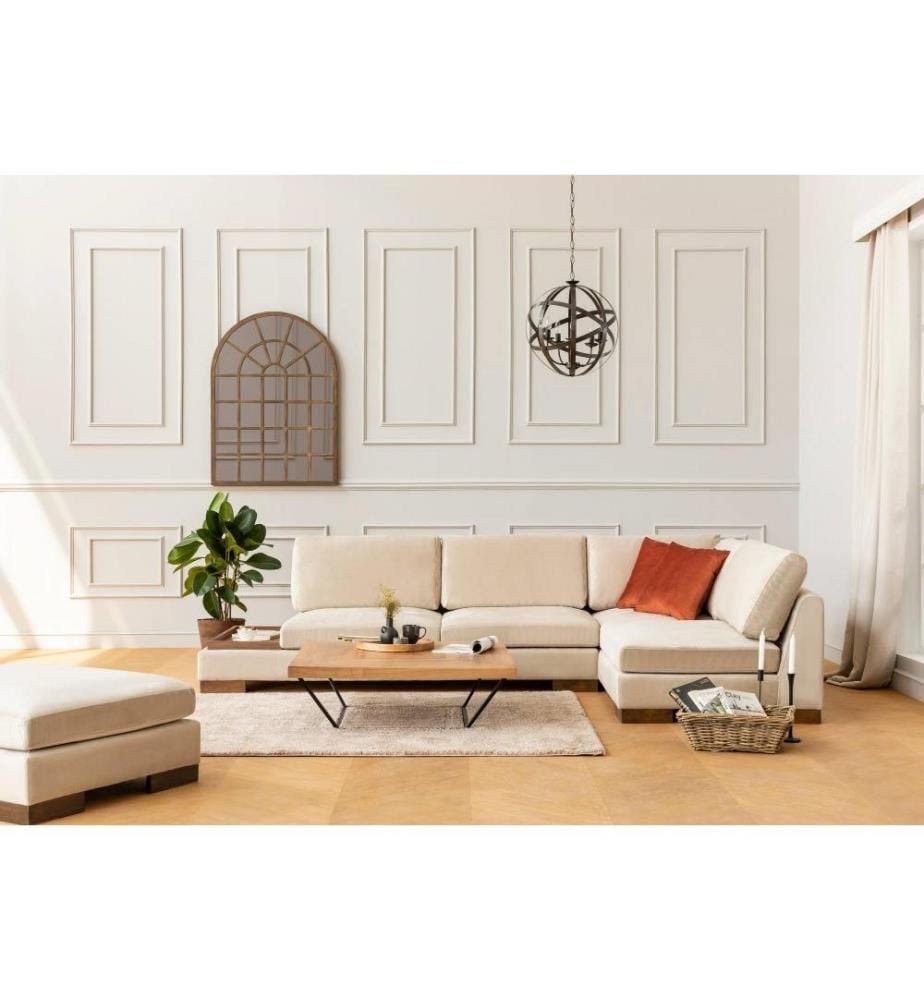 Ecksofa, Beige, Gestell aus Buchenholz - Spanplatte, Stoff aus Polyester