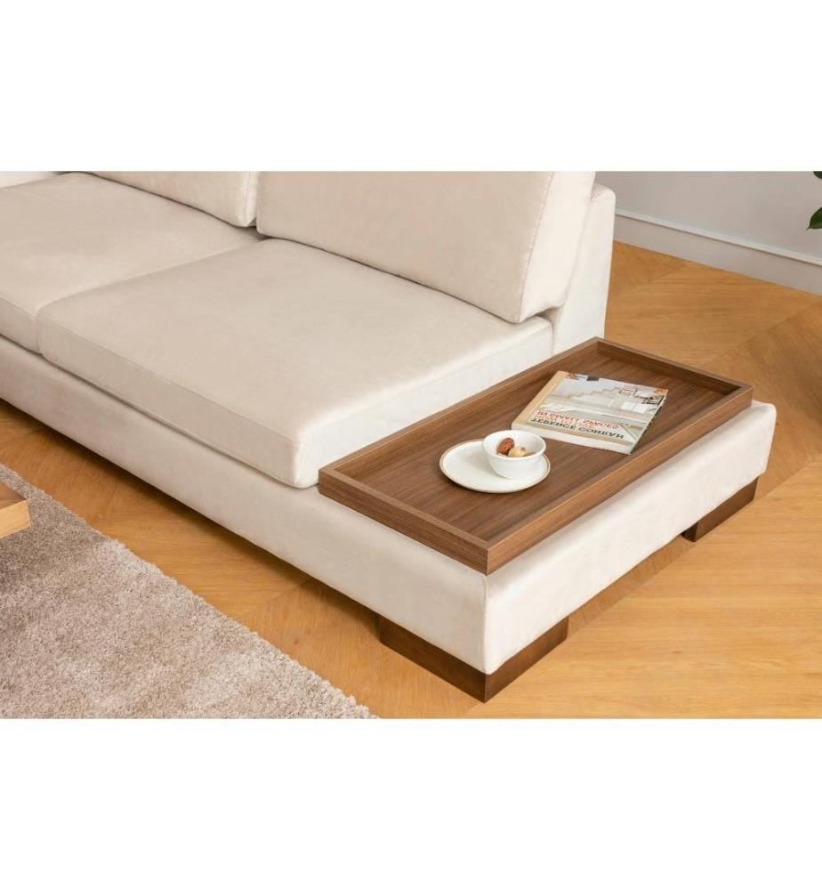 Ecksofa, Beige, Gestell aus Buchenholz - Spanplatte, Stoff aus Polyester