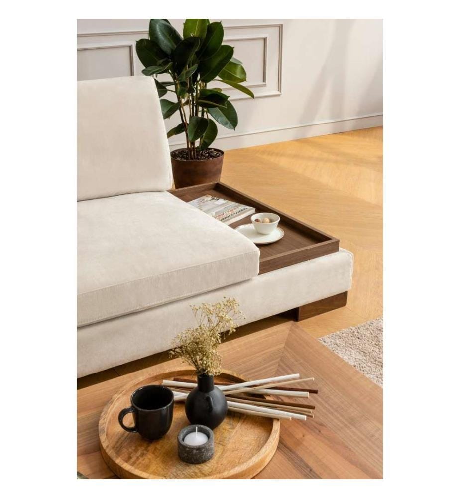Ecksofa, Beige, Gestell aus Buchenholz - Spanplatte, Stoff aus Polyester