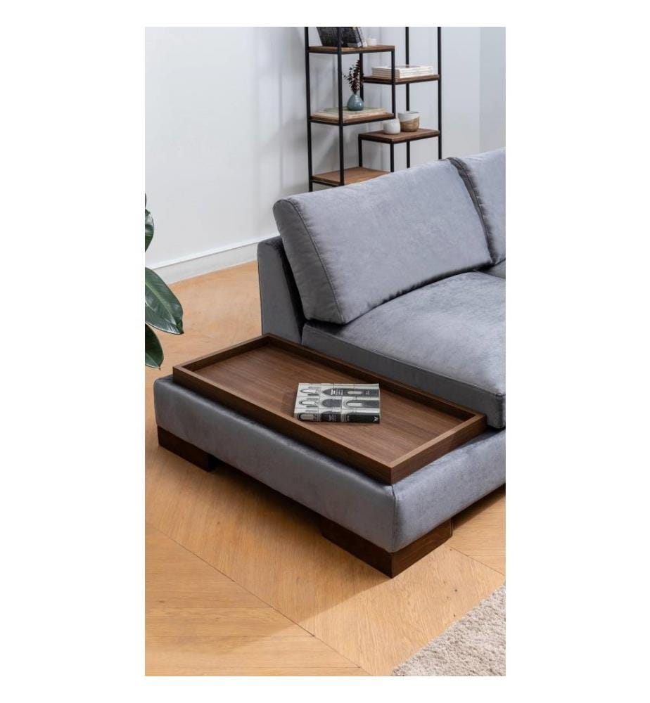 Ecksofa, Dunkelgrau, Gestell aus Buchenholz - Spanplatte, Stoff aus Polyester