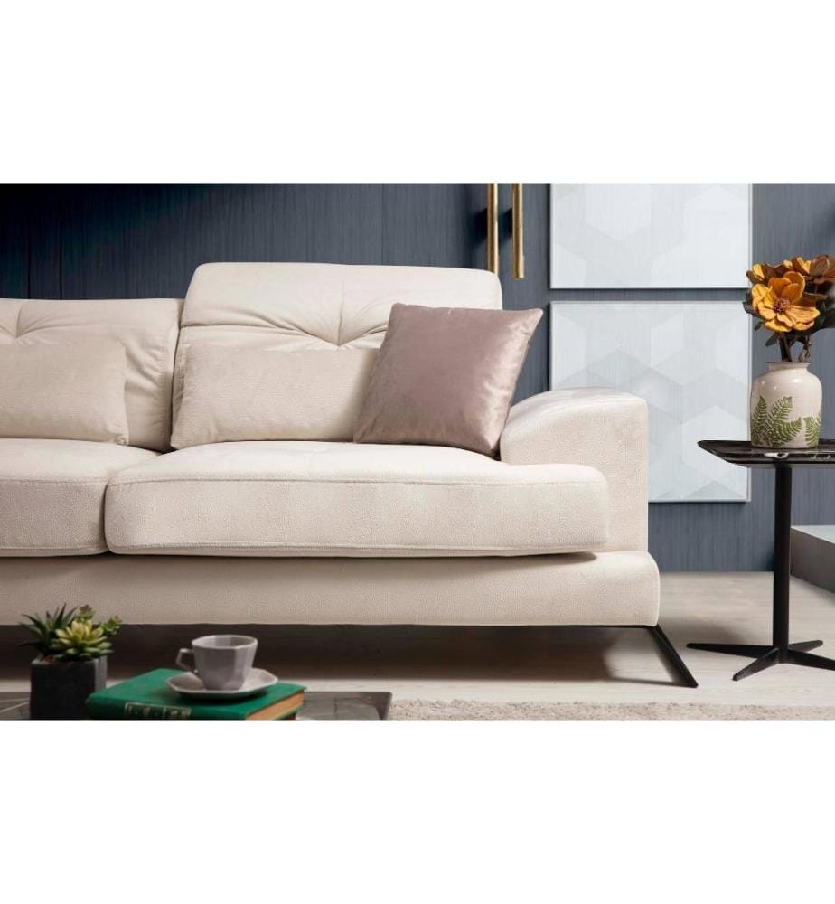 Corner Sofa, Ecru, Beech Wood - Chipboard Frame, Polyester Fabric
