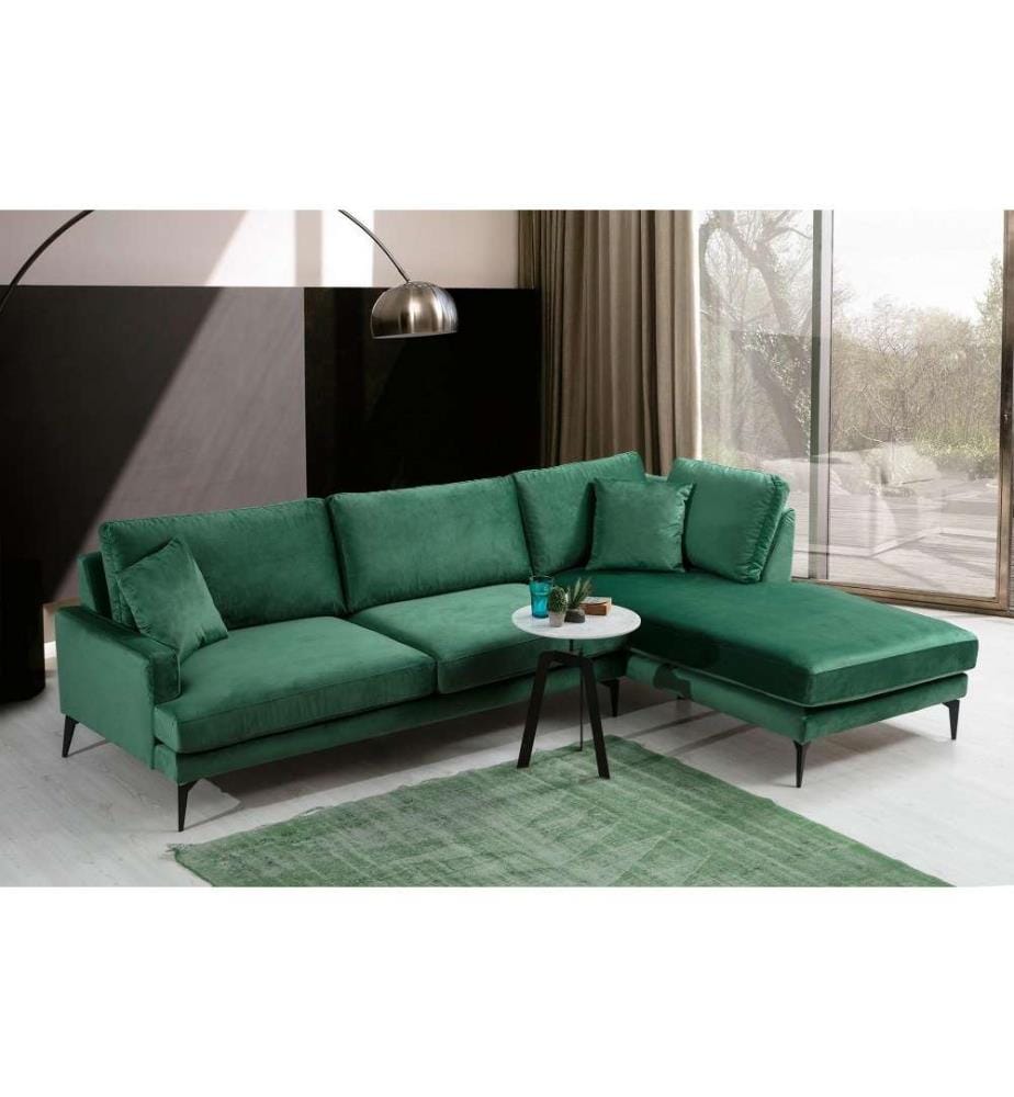 Ecksofa, Grün, Gestell aus Buchenholz - Spanplatte, Stoff aus Polyester