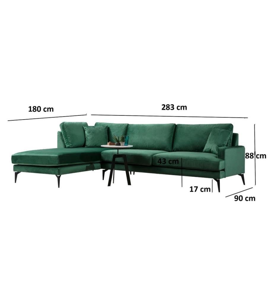 Ecksofa, Grün, Gestell aus Buchenholz - Spanplatte, Stoff aus Polyester