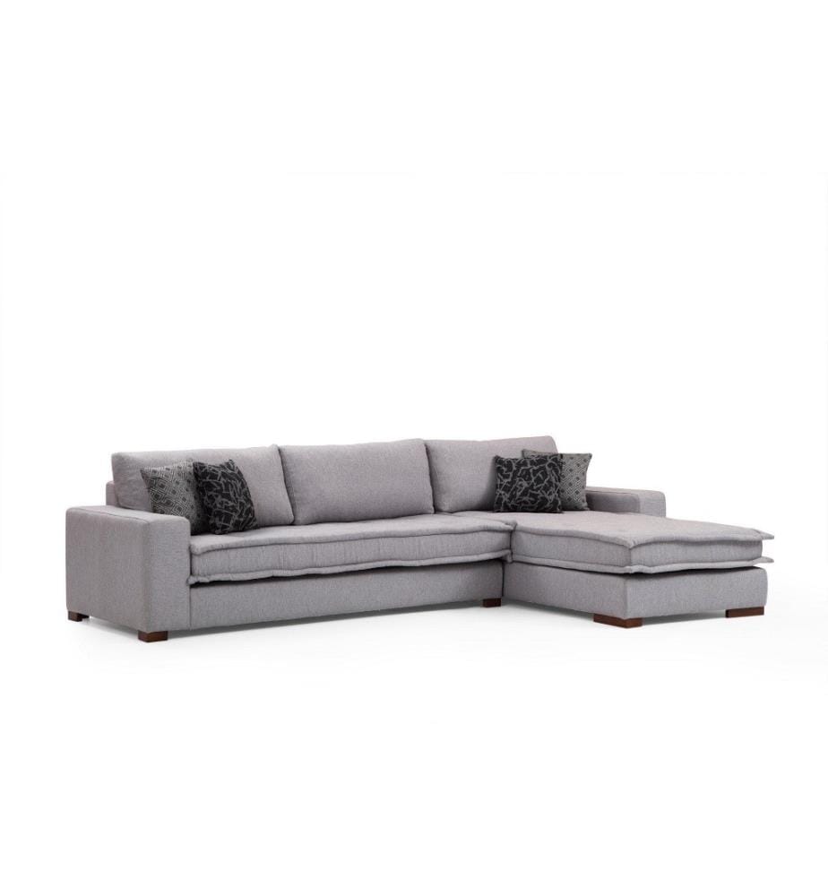 Ecksofa, Hellgrau, Gestell aus Buchenholz - Spanplatte, Stoff aus Polyester