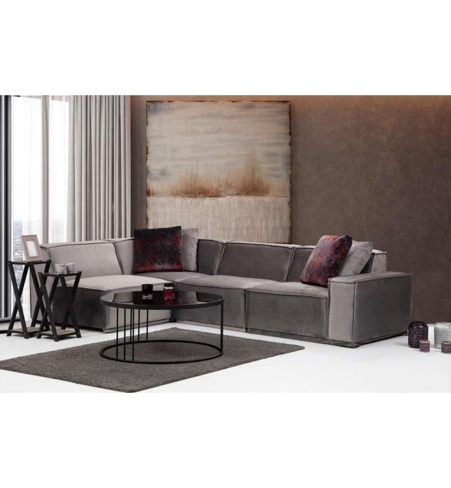 Corner Sofa, Grey, Beech Wood - Chipboard Frame, Polyester Fabric