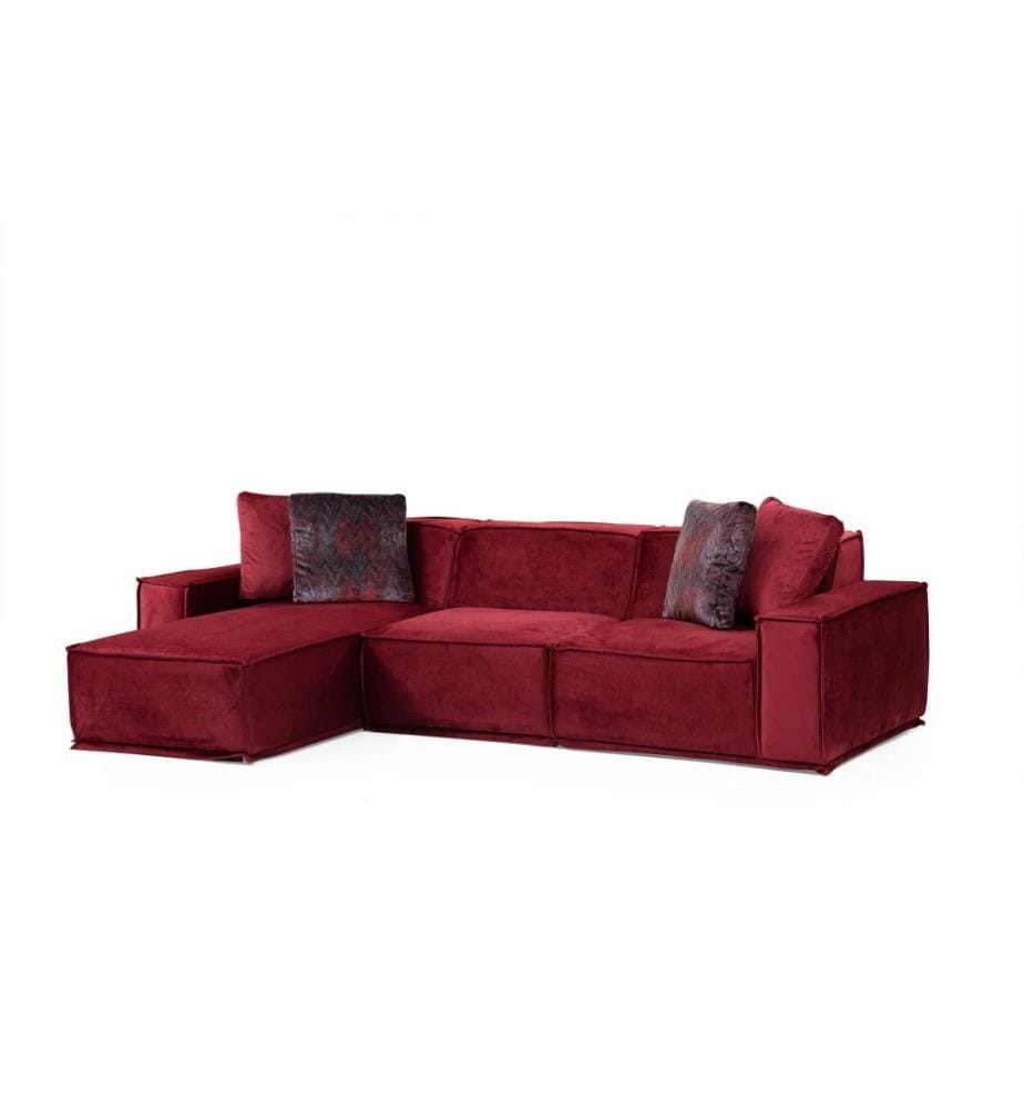 Corner Sofa, Burgundy, Beech Wood - Chipboard Frame, Polyester Fabric