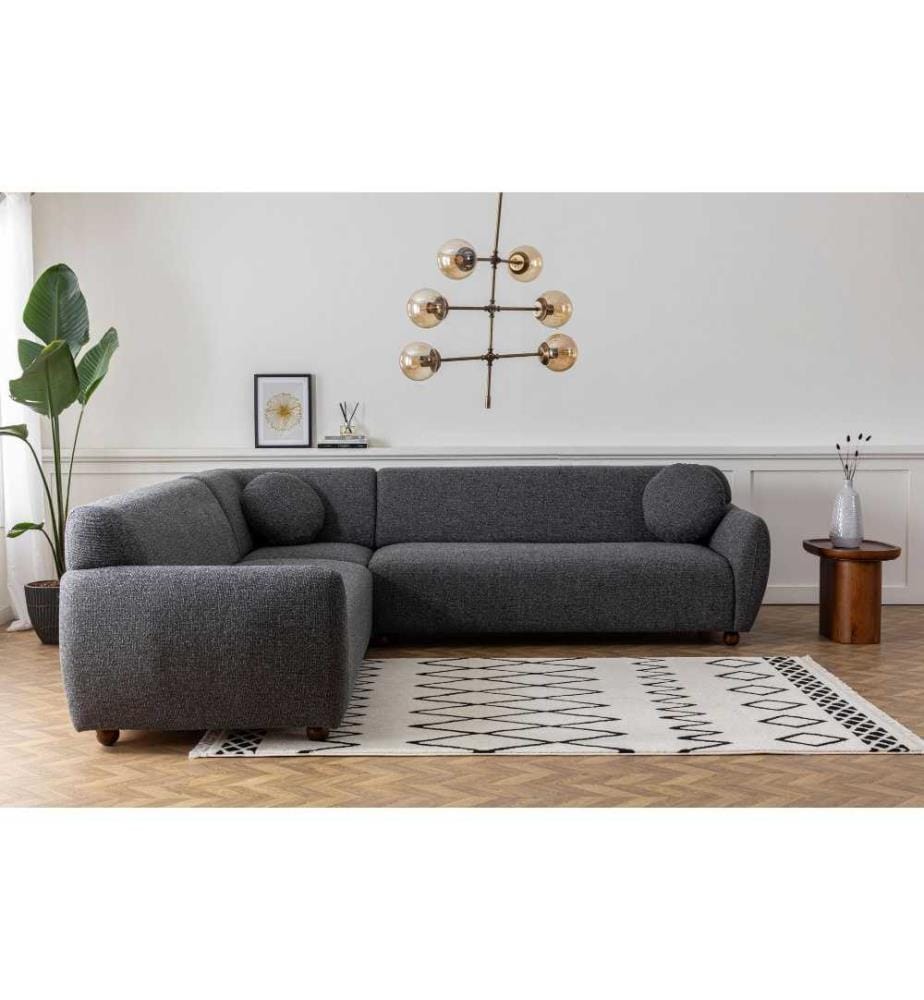 Corner Sofa, Dark Grey, Beech Wood - Chipboard Frame, Polyester Fabric
