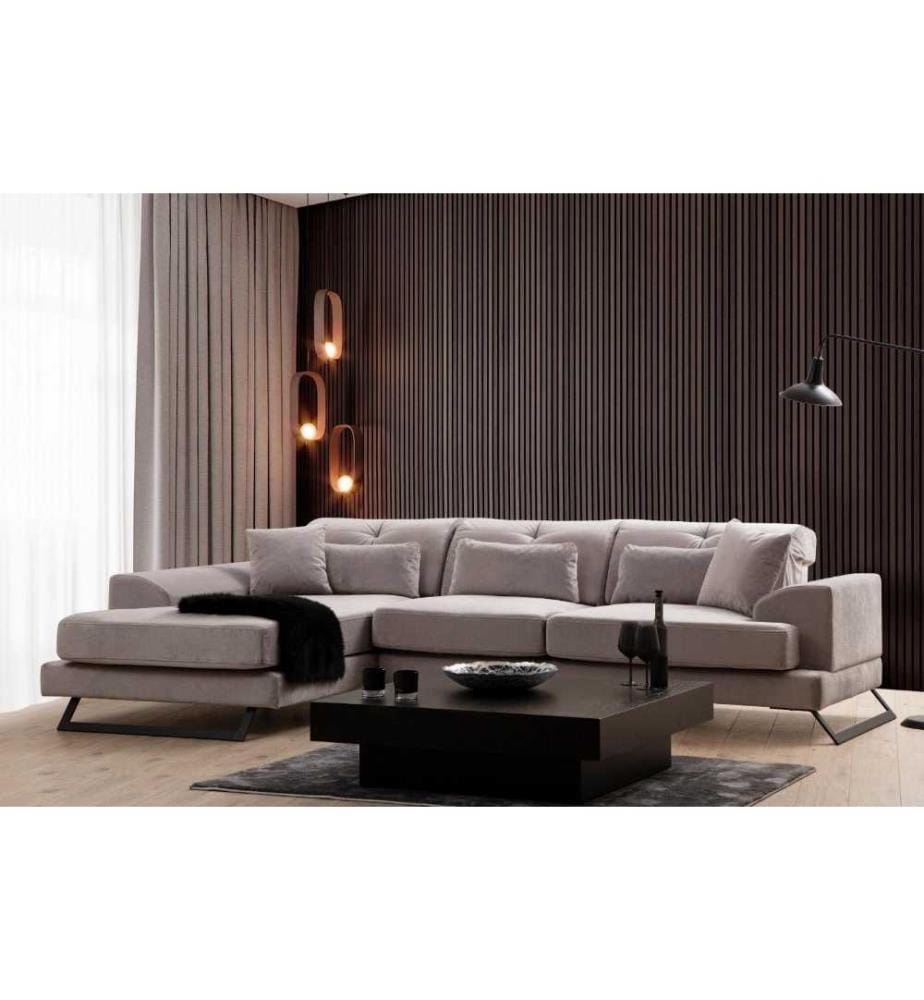 Ecksofa, Hellgrau, Gestell aus Buchenholz - Spanplatte, Stoff aus Polyester