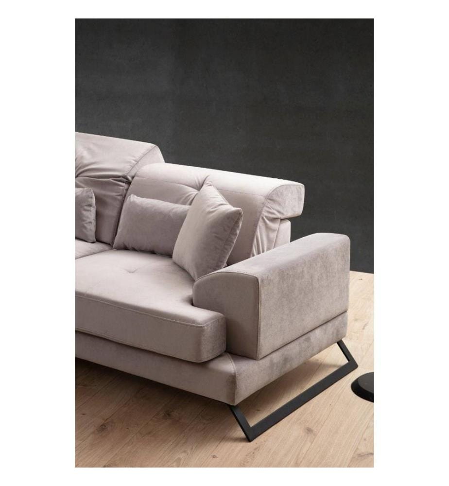 Ecksofa, Hellgrau, Gestell aus Buchenholz - Spanplatte, Stoff aus Polyester