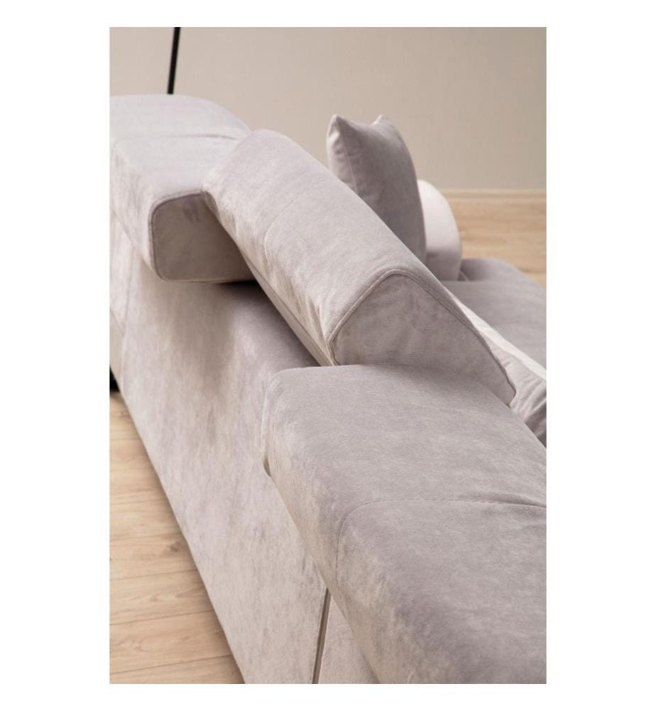 Ecksofa, Hellgrau, Gestell aus Buchenholz - Spanplatte, Stoff aus Polyester