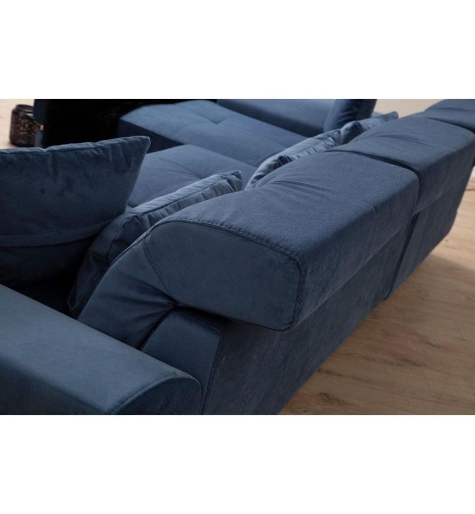 Corner Sofa, Navy Blue, Beech Wood - Chipboard Frame, Polyester Fabric