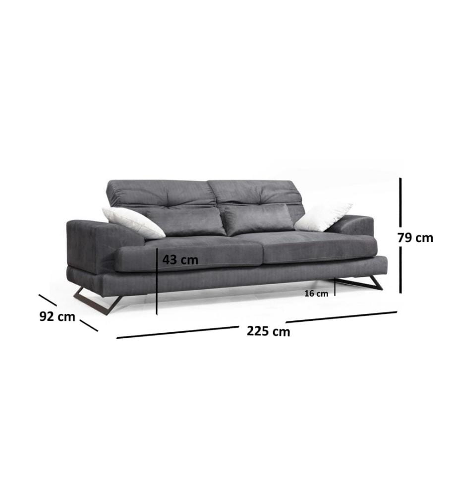 3-Sitz-Sofa, Anthrazit, Gestell aus Buchenholz - Spanplatte, Polyestergewebe