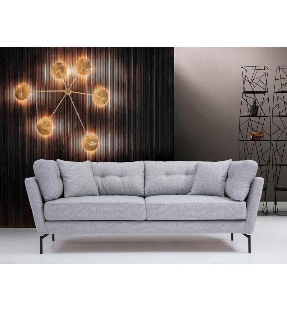 3-Sitz-Sofa, Grau, Gestell aus Buchenholz - Spanplatte, Polyestergewebe