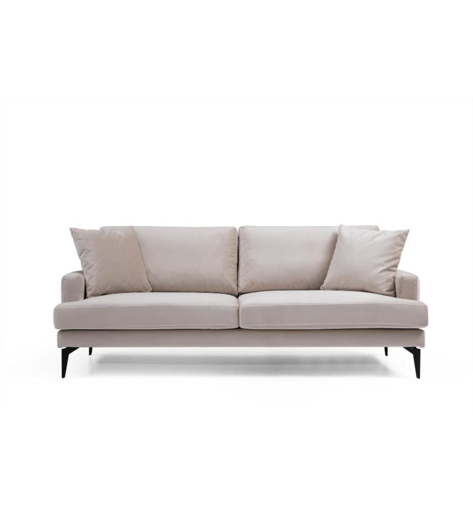 3-Sitz-Sofa, Beige, Gestell aus Buchenholz - Spanplatte, Polyester-Stoff