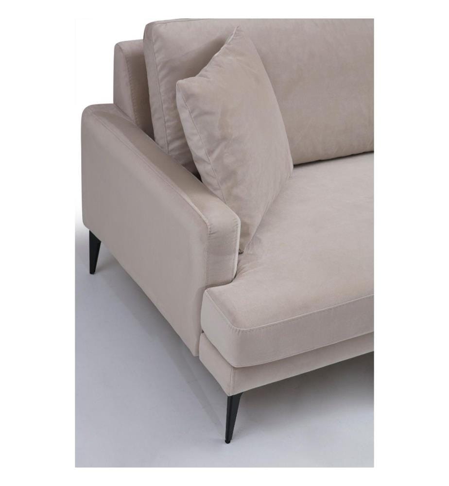 3-Sitz-Sofa, Beige, Gestell aus Buchenholz - Spanplatte, Polyester-Stoff
