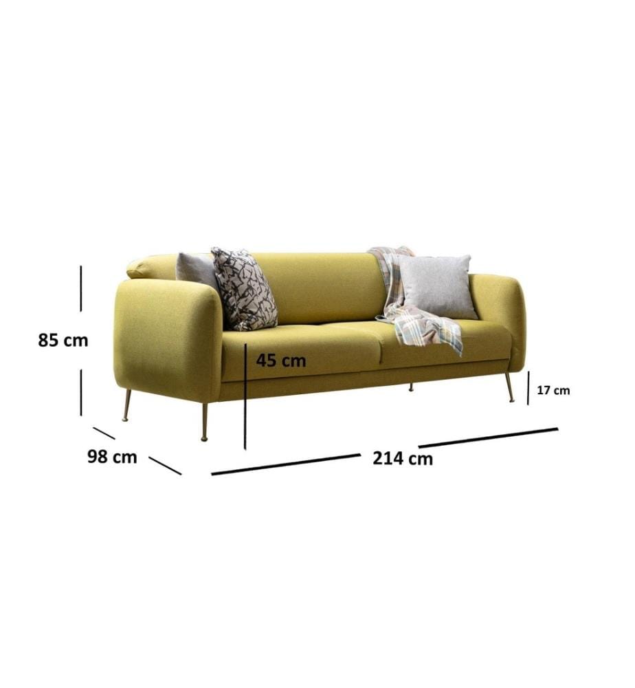 3-Sitz Sofa-Bett, Gelb, Buchenholz - Spanplattenrahmen, Polyester Stoff