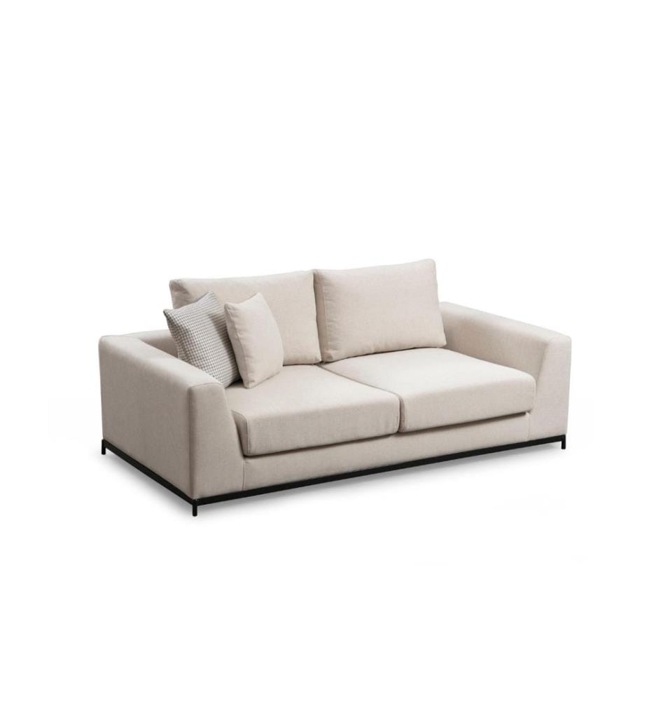 2-Sitz-Sofa, Beige, Gestell aus Buchenholz - Spanplatte, Stoff aus Polyester