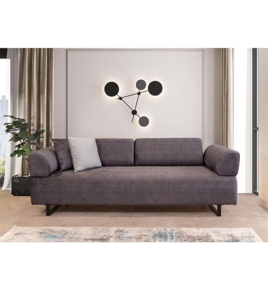3-Sitz Sofa-Bett, Anthrazit, Buchenholz - Spanplattenrahmen, Polyesterstoff