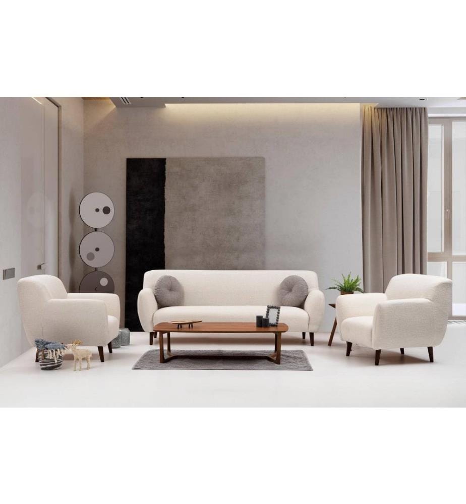 3-Sitz-Sofa, Beige, Gestell aus Buchenholz - Spanplatte, Polyester-Stoff