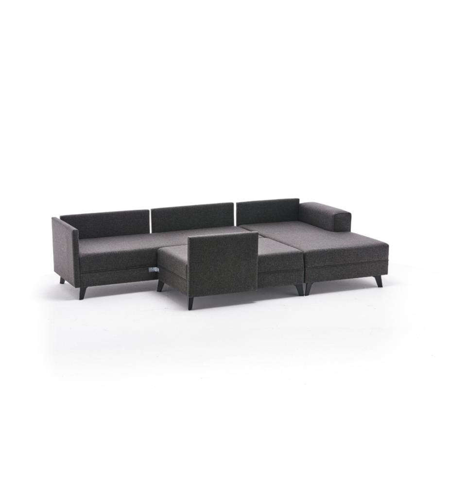 Ecksofa-Bett, Anthrazit, Rahmen aus Tannenholz, 50% Polyester - 50% Leinenstoff