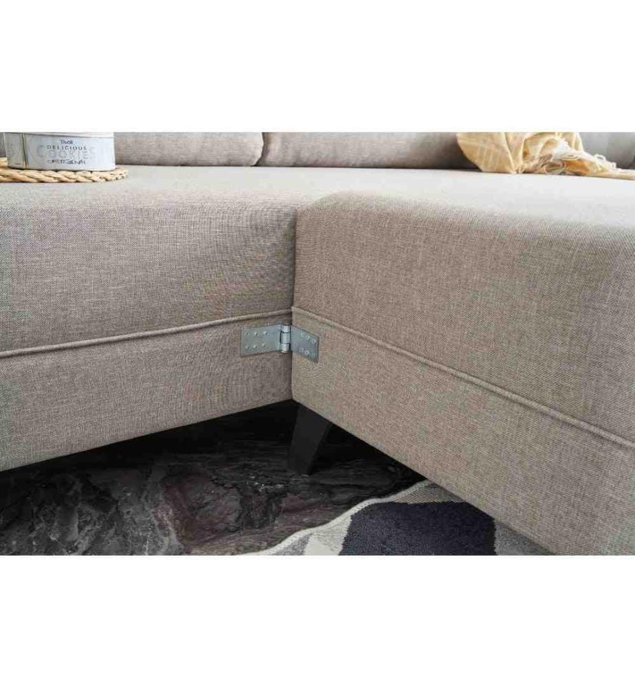 Corner Sofa-Bed, Cream, Fir Timber Frame, 50% Polyester - 50% Linen Fabric