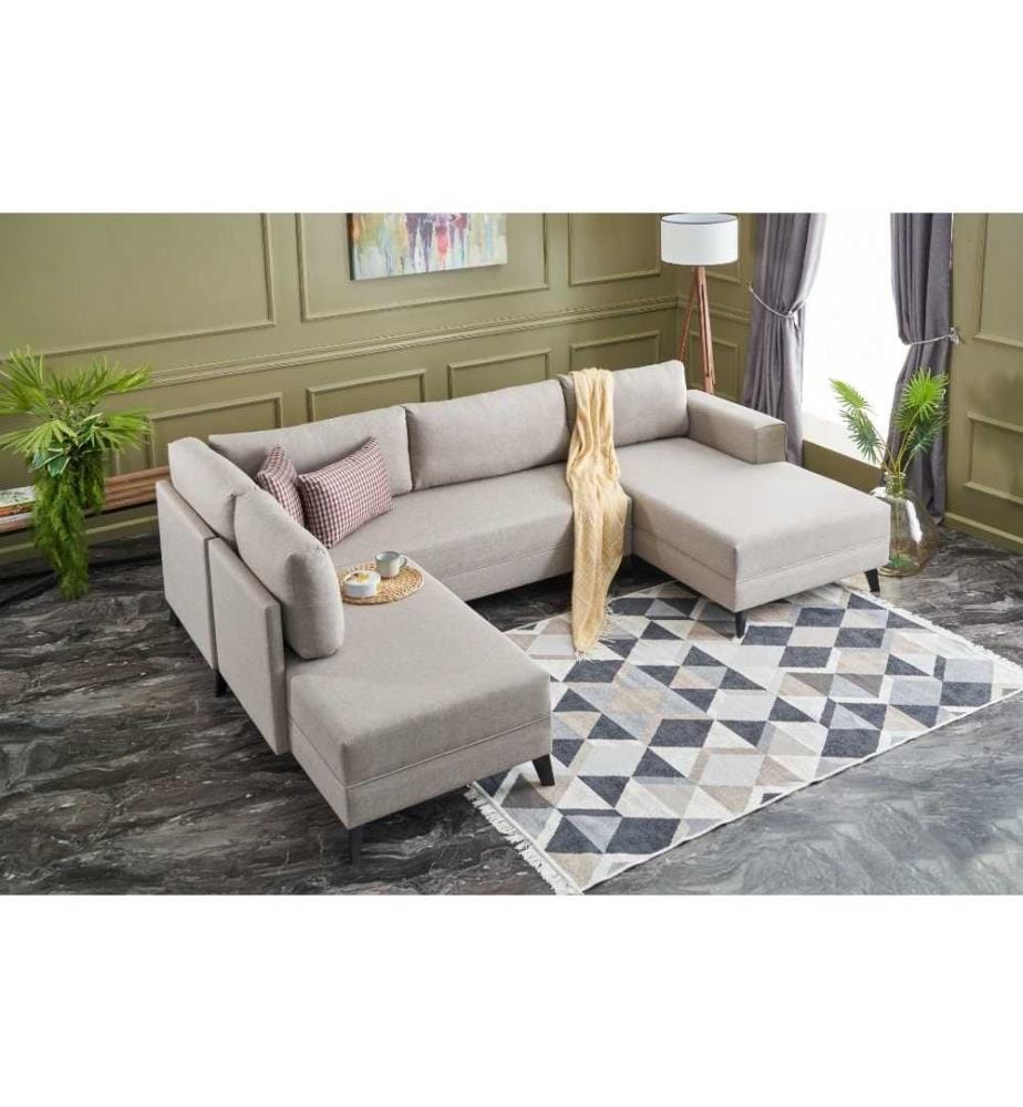 Ecksofa-Bett, Creme, Rahmen aus Tannenholz, 50% Polyester - 50% Leinenstoff