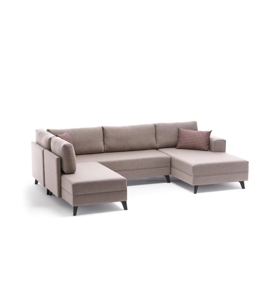 Ecksofa-Bett, Creme, Rahmen aus Tannenholz, 50% Polyester - 50% Leinenstoff