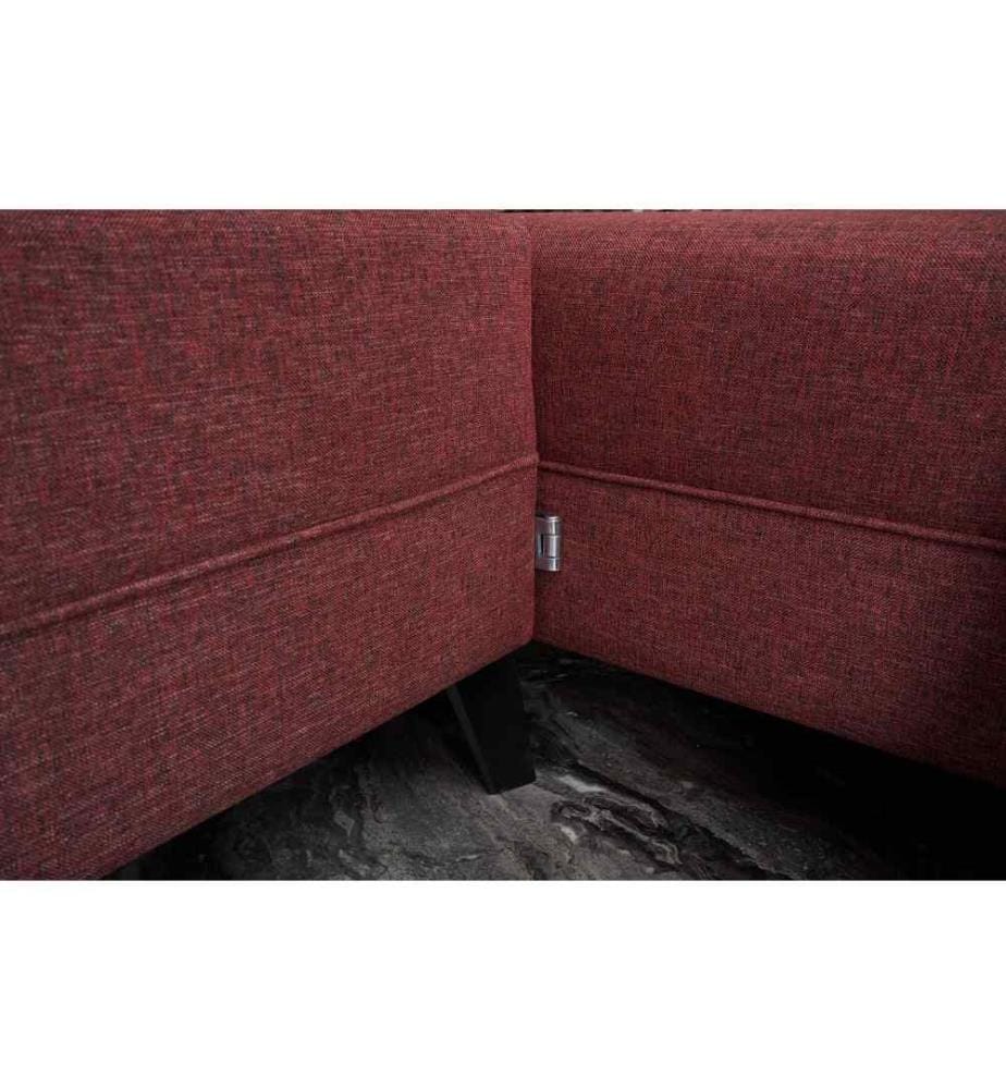 Corner Sofa-Bed, Claret Red, Fir Timber Frame, 50% Polyester - 50% Linen Fabric