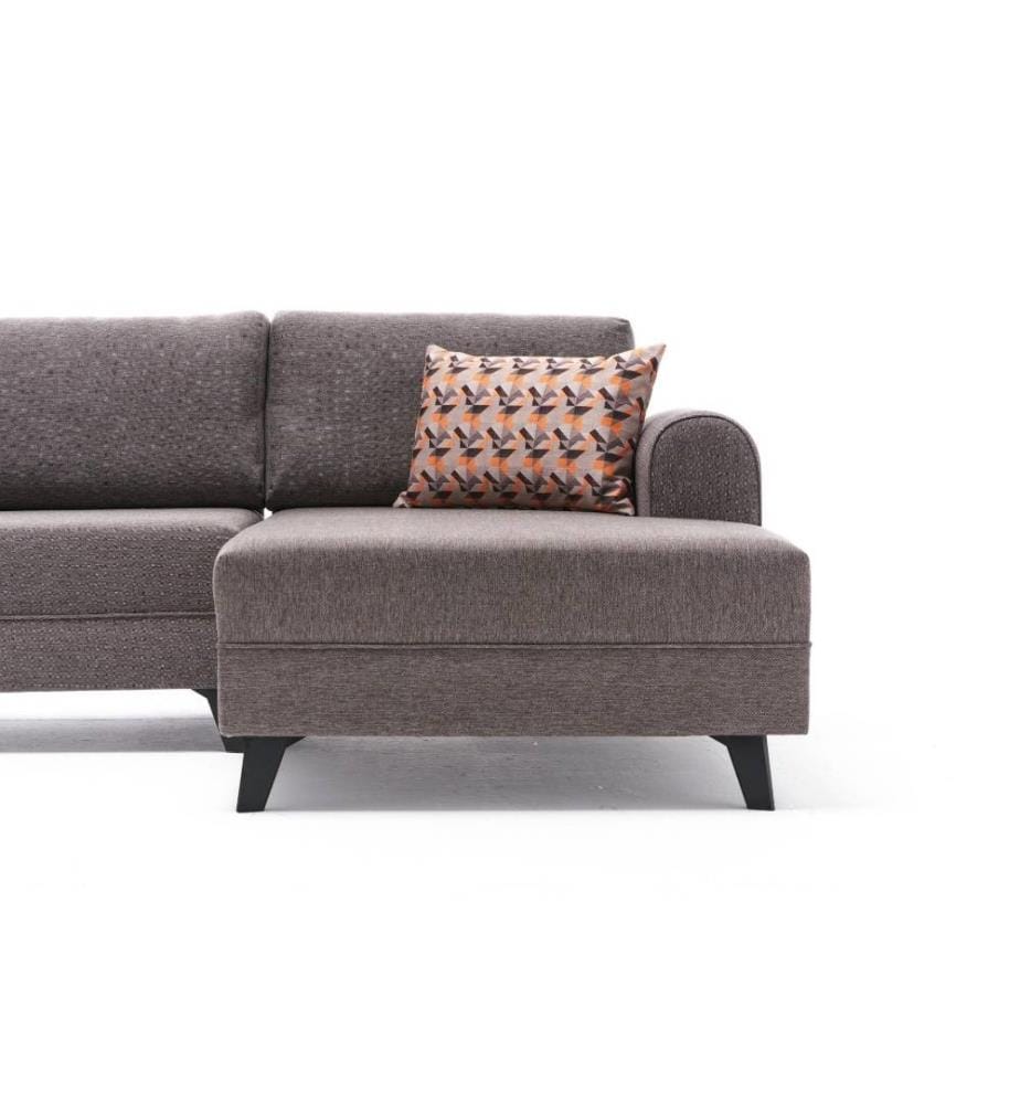 Corner Sofa-Bed, Brown, Fir Timber Frame, 50% Polyester - 50% Linen Fabric