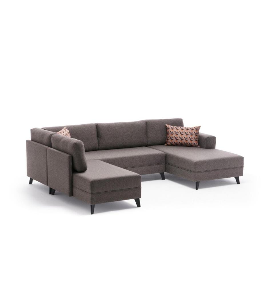 Corner Sofa-Bed, Brown, Fir Timber Frame, 50% Polyester - 50% Linen Fabric