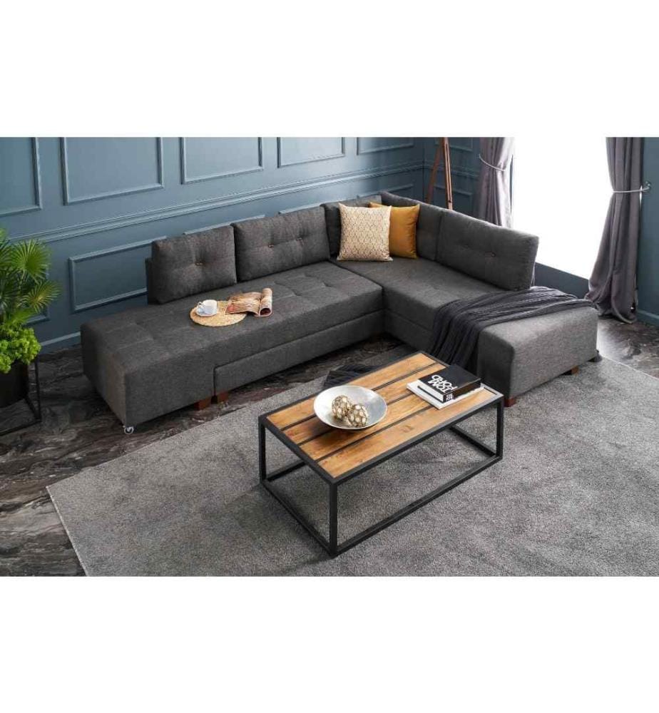 Ecksofa-Bett, Anthrazit, Rahmen aus Holzfaserplatten, Polyester-Gewebe