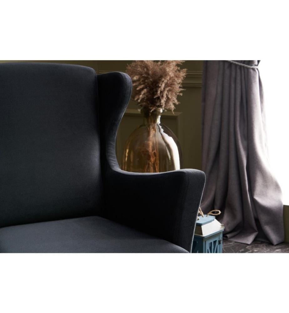 Wing Chair, Anthracite, Beech Wood Frame, Polyester Velvet Fabric