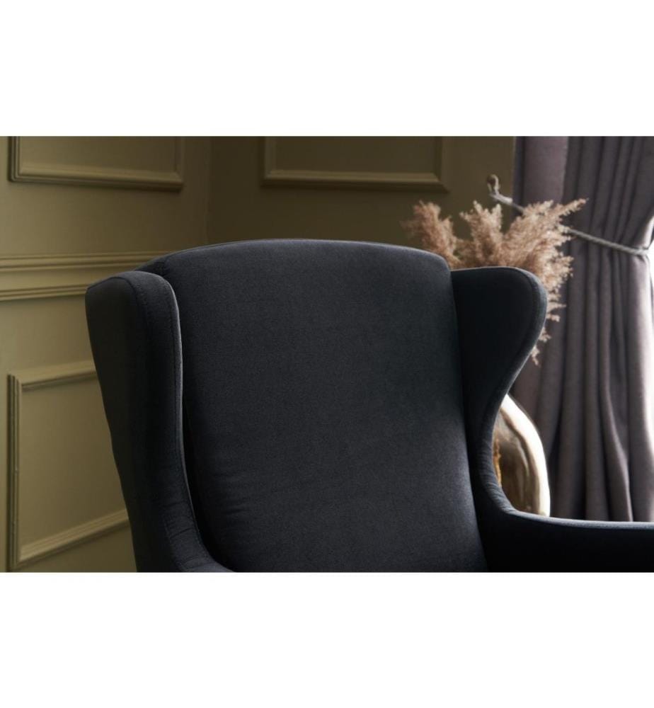 Wing Chair, Anthracite, Beech Wood Frame, Polyester Velvet Fabric