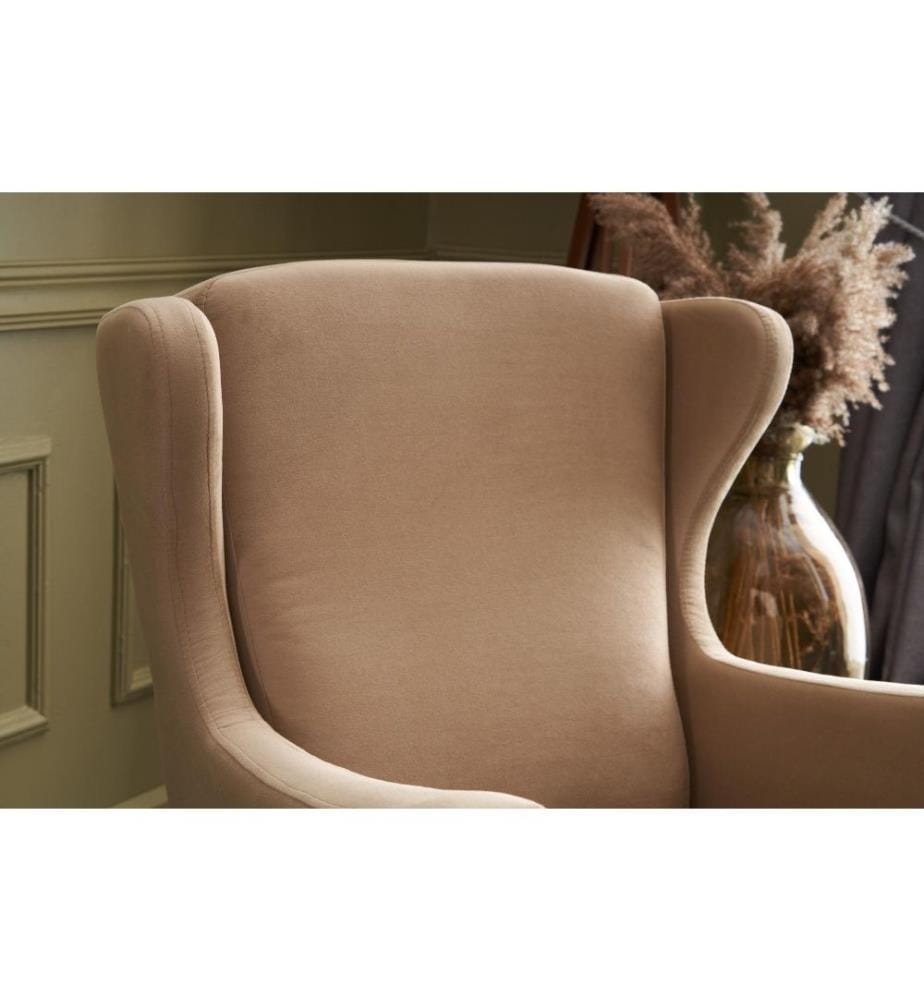 Ohrensessel, Creme, Gestell aus Buchenholz, Stoff aus Polyester-Samt