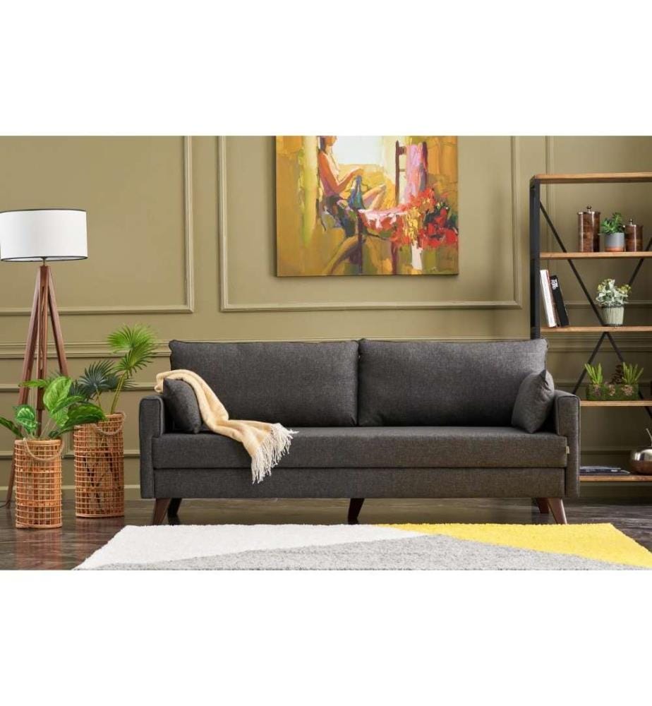 3-Sitz-Sofa-Bett, Anthrazit, Tannenholz & MDF-Rahmen, Polyester-Gewebe