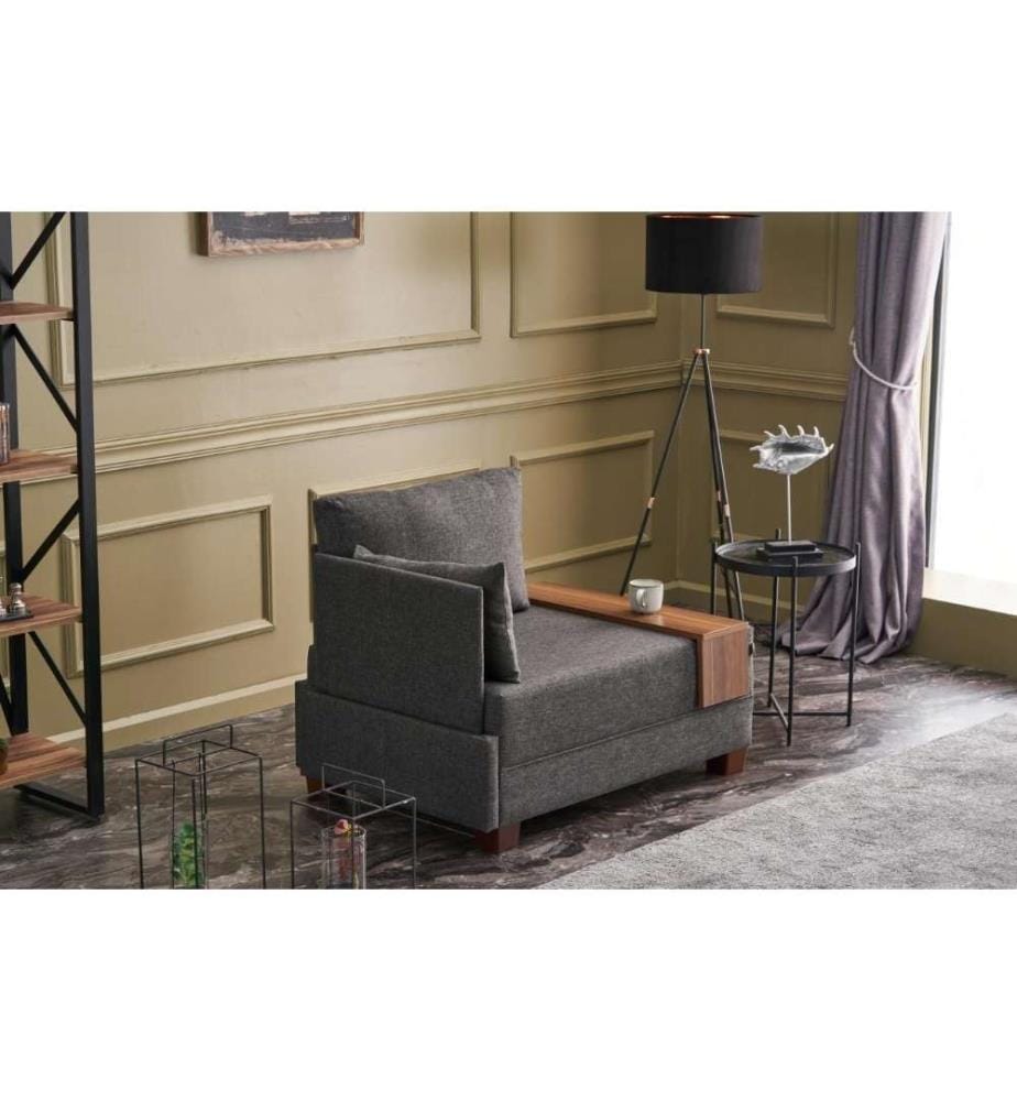 1-Seat Sofa, Anthracite, Solid Wood & Melamine Coated Particle Board Frame, Polyester & Cotton Fabric